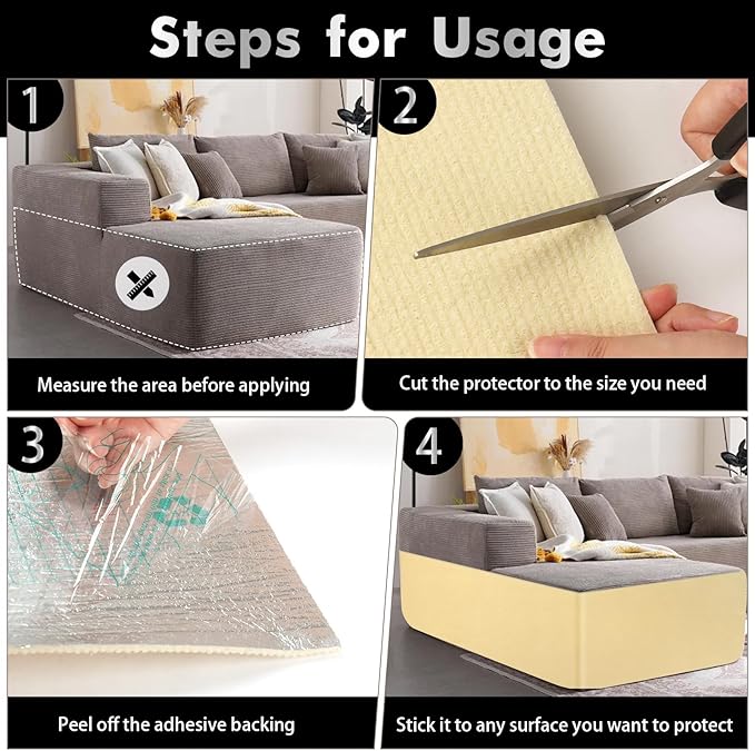 Ultra-Durable Cat Scratch Furniture Protector - 78.7" x 15.8" Self-Adhesive, Scratch-Resistant, No Shedding, Fits Any Furniture, Includes Nano Adhesive and Rotating Nails, Furniture Savior (Beige)
