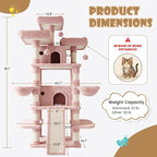 SHA CERLIN 81 Inches Extra Large Cat Tree for Indoor Adult Cats/XXL Big Cat Tower with Condo/Cozy Perches/Sisal Scratching Posts and Hammocks/Activity Center/F80/Heavy Duty/Pink