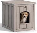DRATO Outdoor Indoor Dog House,Resin Material Ventilate Waterproof Added to The Bottom,Multi-Functional Pet House for Small to Medium Dog (Light Brown, Medium)