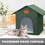 Outdoor Cat House Feral Cat Shelter,Outside Waterproof Cat House for Outdoor/Indoor Cats, Insulated Cat Bed for All Seasons with Cozy Cushion Easy to Assemble (Olive Green, floor spike style)