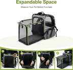Lekebobor Large Cat Backpack Carrier Expandable Pet Carrier Backpack for Small Dogs Medium Cats Fit Up to 18 Lbs,Dogs Foldable Puppy Backpack Carrier for Travel, Hiking,Grey with Green Edge,L