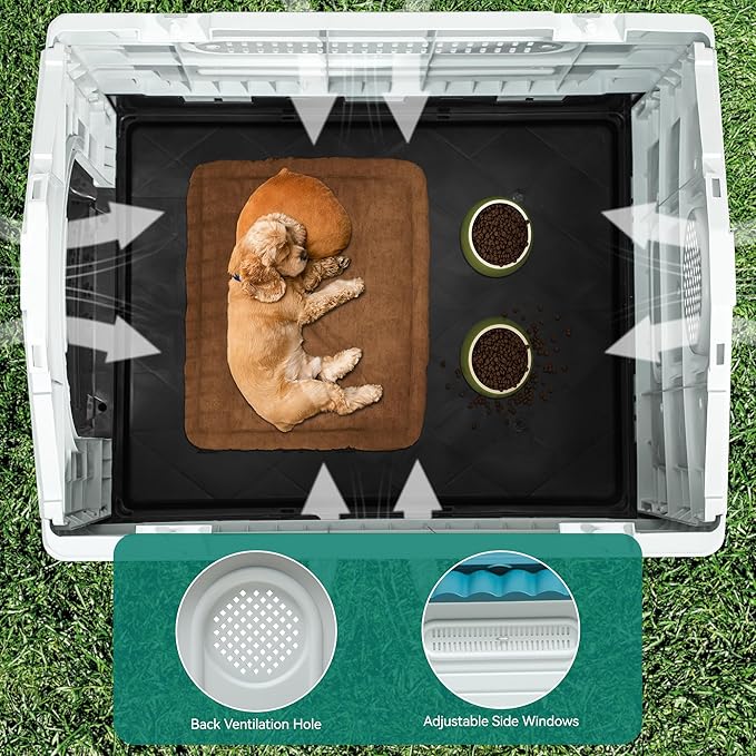YITAHOME Dog House Outdoor Plastic Doghouse Water Resistant Pet House with Adjustable Skylight and Elevated Base for Small, Medium, and Large Dogs