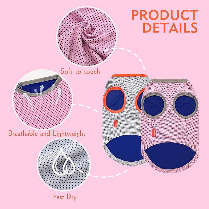 KYEESE 2Pack Dog Cooling Shirt, Breathable Dog Shirt for Small Dogs, Sun Protection Dogs Cooling Vest Tank Top, Lightweight Soft Sleeveless Summer Pet Clothes, Pink+Grey, M