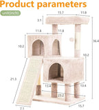 FDW Cat Tree for Indoor Cats 36 Inches Cat Tower Multi-Level Indoor Cat Play Condo House with Scratching Posts, Spacious Perch, Sisal Posts and Dangling Toys, Beige