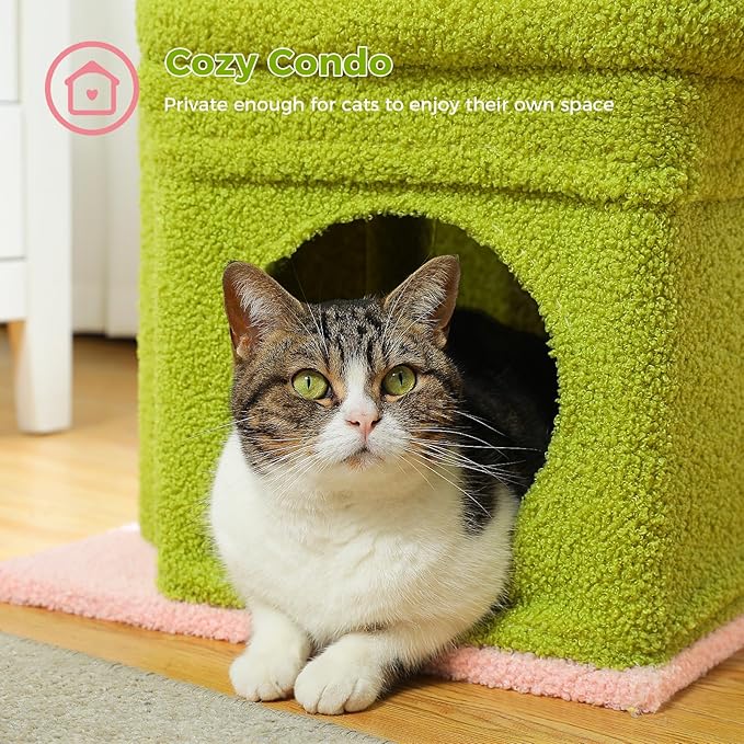 PEQULTI Cat Tree Flower Cat Tower for Indoor Cats and PEQULTI Flower Cat Scratching Post, Small Cat Tree, Tall Cat Scratcher for Indoor Cats