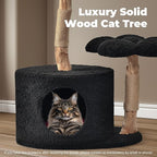 Easyego Modern Cat Tree, 35.5" Aesthetic Wood Cat Tree Tower for Large Cats, Luxury Cat Condo with Scratching Posts and Flower Platforms, Cat Furniture, Black