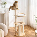 797Audio Morden Solid Wood Cat Tree Tower, 49" Tall Cat Tree with Sisal Scratching Posts and Ladder for Adult Cats, Natural Oak Wooden Cat Tower, Aesthetic Multi-Level Cat Climbing Tree for Indoor Cat