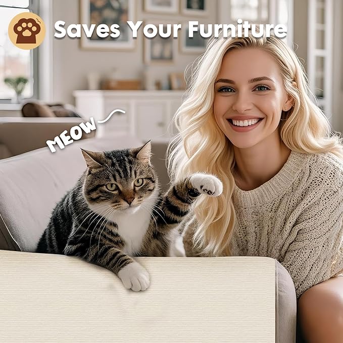 PowerKing Cat Scratch Furniture Protector, 78.7"x15.8" Self-Adhesive Cat Scratch Mat for Couch & Sofa, Trimmable DIY Cat Scratcher Pads for Indoor Cats (Beige)