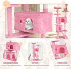 Large Cat Tree, 54 Inches Cat Tower Condo with Scratching Post for Indoor Cats, Wrapped Sisal Pole, Platform, Baskets & Dangling Toy, Pink