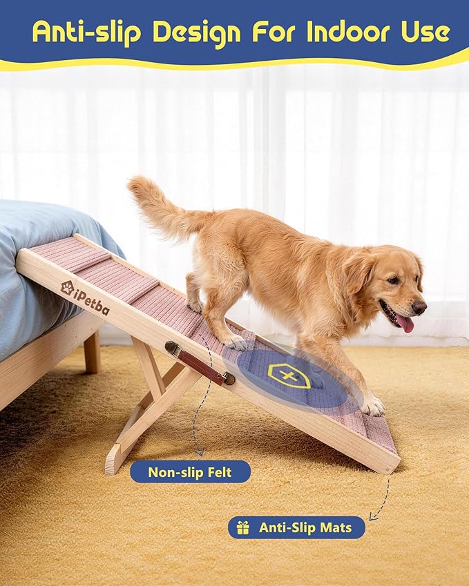 Pink Dog Ramp for Bed & Couch– Adjustable, Anti-Slip Pet Ramp for Small & Medium Breeds, Joint-Friendly Design, Supports Up to 70 lbs