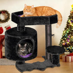 BEWISHOME Cat Tree, Gothic Cat Tree with Coffin Bed, Goth Cat Tree Tower with Scratching Posts, Cat Shelves for Kittens, Spider Toy, Black and Violet Small MMJ93Z