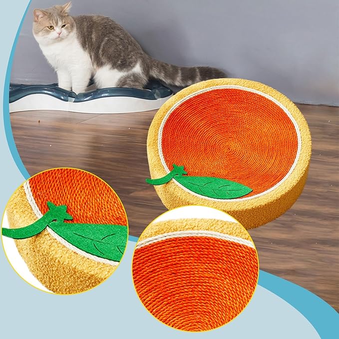 Cat Scratcher Bed Lounge Round Anti Slip Bottom 40cm Mat Cat Scratch Pad for Indoor Cats to Play, Rest, Grind Kitten Training, Orange