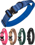 Tactical Dog Collar for Medium Large Dogs, Heavy Duty Dog Collars with Handle, Metal Buckle Dog Training Collar, Thick Large Military Dog Collar for Male. (M, Blue)