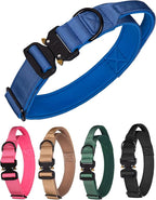 Tactical Dog Collar for Medium Large Dogs, Heavy Duty Dog Collars with Handle, Metal Buckle Dog Training Collar, Thick Large Military Dog Collar for Male. (M, Blue)