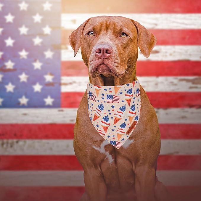 ADOGGYGO American Flag Dog Bandana, Ice Cream Hamburg Flag Pet Scarf, Premium Durable Fabric, Patriotic 4th of July Bandanas for Small Dogs Pets (Small)