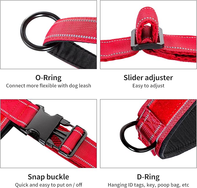 Annchwool No Pull Dog Harness with Soft Padded Handle,Reflective Strip Escape Proof and Quick Fit to Adjust Dog Harness,Easy for Training Walking for Small & Medium and Large Dogs(Red,S)