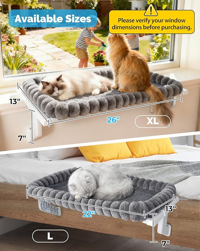 Heavy-Duty Cat Window Perch – Soft, Cozy & Warm Plush Cover with Raised Edge – Durable, Easy-to-Assemble Cat Hammock for Large & Multiple Cats (XL, with Raised Edge)