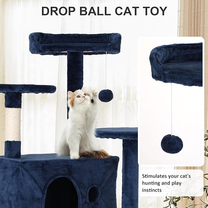 70" Multi-Level Cat Tree Tower with Scratching Posts, Toys & Condo - Space-Saving Design for Indoor Kittens, Compact Floor Footprint & Vertical Space for Multi-Cat Homes-Navy Blue