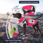 IECOii Dog Winter Coat Waterproof - Rosered, Medium - Dog Coat with Harness Built in for Medium Dogs,Thermal Warm Fleece Lined with Zip Up Cold Weather Jacket,Reflective Snowsuit for Outdoor Hiking