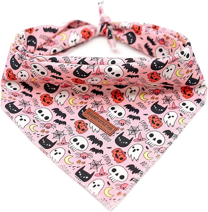 Elegant Little Tail Dog Bandana - Halloween Pumpkin Design for Small, Medium, Large Dogs - Washable, Adjustable Square Scarf Kerchief for Boys and Girls