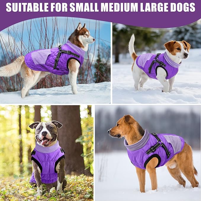 Mosucoirl Warm Dog Coats Pet Clothes, Waterproof Dogs Jacket Reflective Pet Outfits Winter Dog Cold Weather Coat Cozy Snow Jackets Vest for Small Medium Large Dogs Puppy Doggie (Purple, XXL)