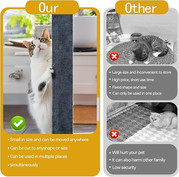 Cat Scratching Mat, Self-Adhesive Cat Scratching Carpet, Trimmable at Scratch Furniture Protector for Cat Tree Shelves, Cat Scratching Post Couch Protector (2PCS, 100 * 40CM, Grey)