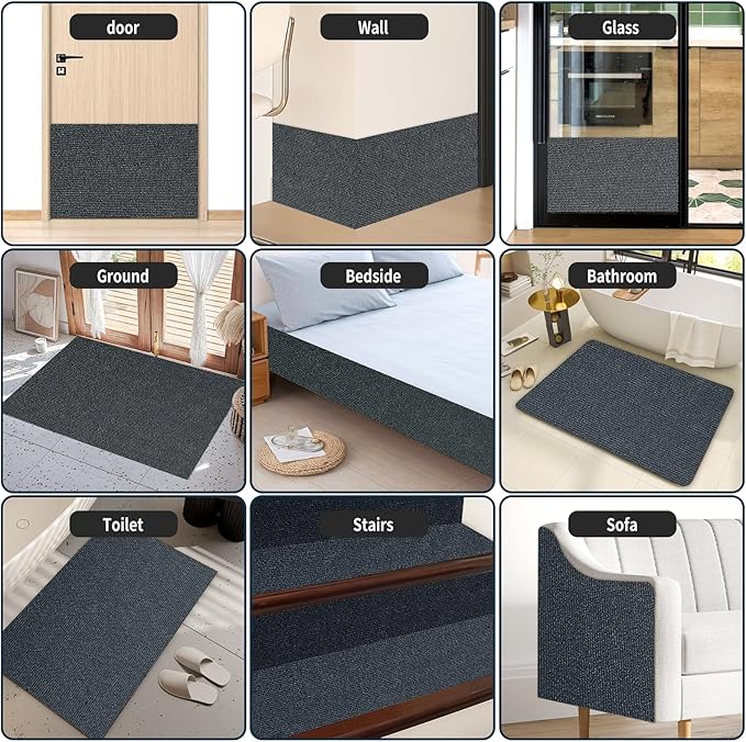 Cat Scratch Mat for Couch, Wall & Cat Tree - 78.7" Trimmable Self-Adhesive Cat Scratcher, Cat Scratch Furniture Protector, Felt Alternative to Sisal, DIY Cat Tower Replacement, 2 Pack (Dark Gray)