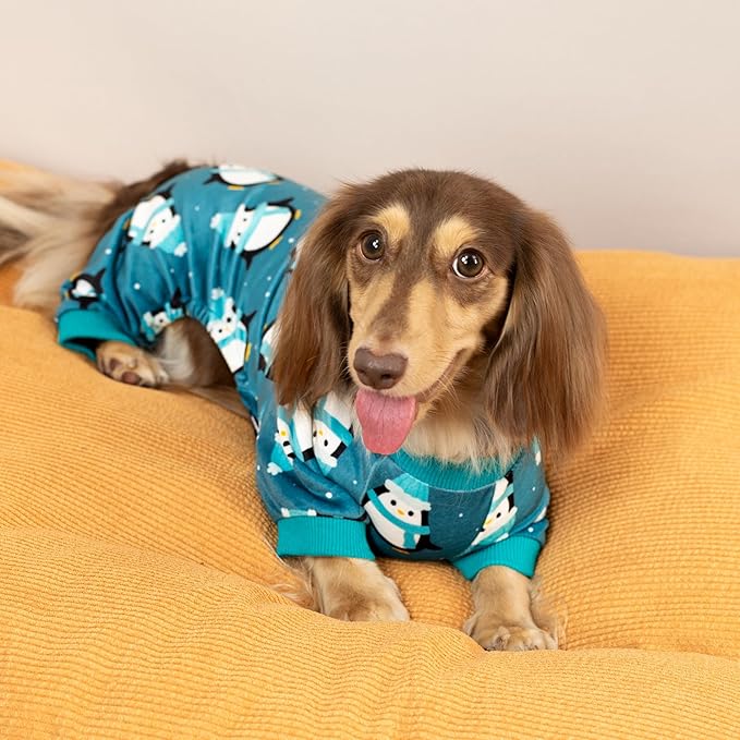 Fitwarm Cute Penguin Dog Pajamas, Dog Winter Clothes for Small Dogs Girl Boy, Cozy Dog Onesie, Soft Pet Jammies, Doggy Apparel, Teal Blue, XXL