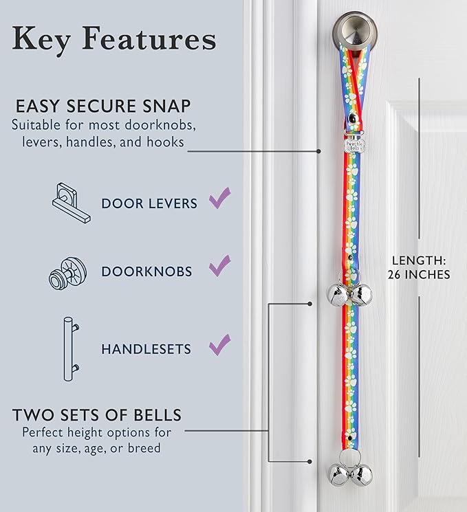 PoochieBells Dog Doorbell, Dog Potty Training Bells, Dog Safe USA-Made w/Perfect Sound,Dog Trainer Approved, Housetraining Made Easy & Quick, Sig Tracks Rainbow