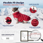 SPACE LION Dog Puffer Jacket, Down Winter Coat, Durable Outdoor Coat for Cold and Windy Conditions, Lightweight & Adjustable Fit Coats for Large Dogs, (Red, Size28/4XL)