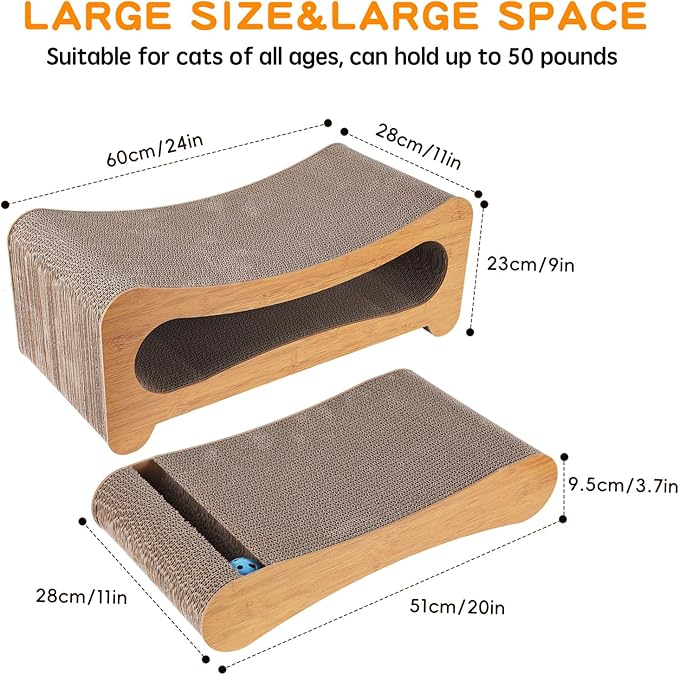 Cat Scratcher 2 in 1,Cardboard Cat Scratcher with Toy Ball,Extra Long & Extra Wide (24x11 inch) Cat Scratcher Bed for Indoor Cats and Furniture Protector,Suitable for Kittens and Big Cats