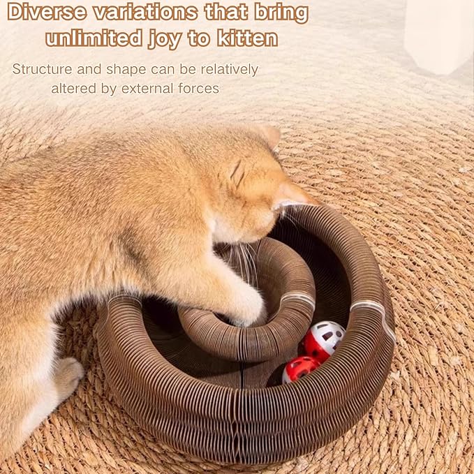 Kitty Kurlz Cat Toy, Magic Organ Cat Scratch Board, Compact Cats Accordion Toy, Foldable Interactive Cardboard Cat Scratcher Pad Toys with 1 Bell Balls for Indoor Cats