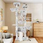 WEEWAY Cat Tree Tower for Indoor Cats,81'' Multi-Level Cat Furniture Activity Center,Stand House Condo Cave,Sisal Scratching Posts Ramps,Plush Perches Platforms Basket Hammock,White&Black Spot