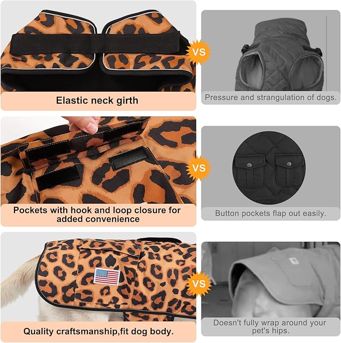 BEAUTYZOO Dog Winter Coat for XX-Large Dogs Waterproof, Warm Reflective Great Dane Oxford Canvas Jacket, Fleece Dog Cold Weather Coats Windproof for Female Male Dogs, Leopard XXL