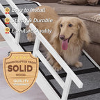 Dog Ramp for Bed or Couch, Wooden Pet Ramp with 20° Gentle Slope, Removable Side Rails, Non-Slip Surface, Top Platform & Wheels, Safe Bed Ramp for Small, Large & Senior Dogs, 60" Long, White