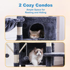 Hey-brother Cat Tree Tower, Sturdy Multi-Level Scratching Posts with Extra Supporting Part, 5 Teaser Toys, 2 Condos, Large Bed, Hammock, Scratch Baord for Indoor Cats, 82.7 Inches, Smoky Gray MPJ082G