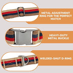 ADITYNA Cotton Dog Collar with AirTag Holder - Heavy-Duty Metal Buckle, Breathable, Easy Adjustable for Medium & Large Breeds - for Walking, Training (Vintage Stripes, Fits 15-21" Necks)