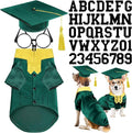 5 Pcs Dog Graduation Costume Set Include 2026 Pet Graduation Gown with Stole Puppy Grad Cap Lensless Glasses DIY Letter Stickers for Dogs Cats Holiday Costume Accessory(Green Yellow,L)