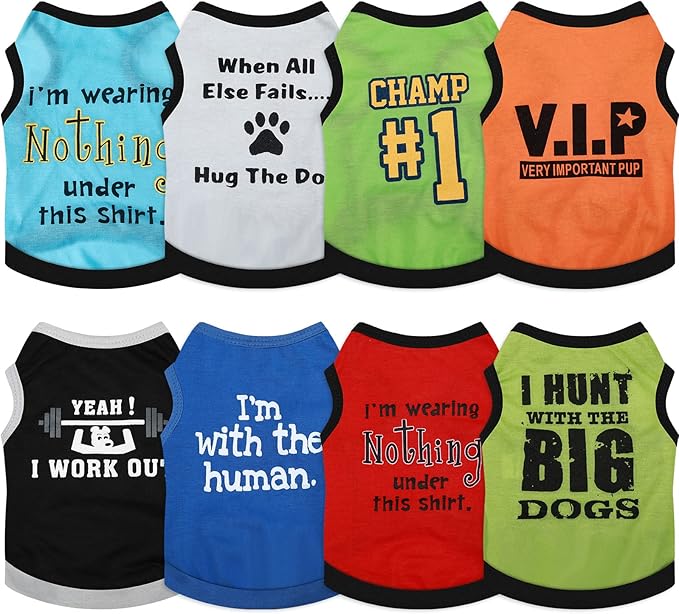 Reginary 8 Pcs Dog Clothes for Small Dogs Boy Summer Shirts Soft Breathable Chihuahua Yorkie Cute Pattern Sleeveless Puppy Cat Tank Top Tee Vest Fit for Mini and Medium Dogs(Large)