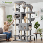 Globlazer 81in Multi-Level Larger Cat Tree Tower Condo Indoor Furniture Activity Center with Oversized Plush Cat Bed/Baskets/Full-Sisal Scratching Posts and Hammock/S81/Light Gray