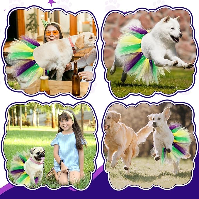 Dog Tutu Tulle Tutu for Dogs Small Large Medium Puppy Dress Ballerina Costume Skirt for Holiday Puppy Cats Bunny Pet Outfit Birthday Wedding Party Photo Prop Supplies(Mardi Gras Color)