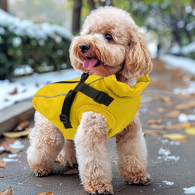Dog Winter Coat Reflective Water-Resistant Jacket, Fleece Lined Windproof Puppy Coat with Back Zipper & D-Ring, Cold Weather Dog Coats for Small Medium Dogs (L, Orange)