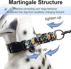 Reflective Martingale Dog Collar with Buckle Soft Nylon Floral No Slip Dog Collars for Large Dogs (Black Orange Flowers, L)