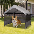 Summertrail Dog House Outside, Dog Tent Outdoor, Dog Shade Shelter Doghouse Canopy with Three-Sided Breathable Mesh Windows, Gray Sun Rain Cover for Pet Cat Livestock（Large Size）