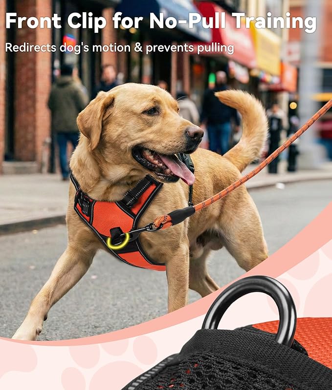 Joytale No Pull Dog Harness for Large Dogs, Reflective Pet Vest with Front Clip, Adjustable Soft Padded Harnesses with Easy Control Handle for Training and Walking, Orange, L