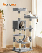 Feandrea Cat Tree, 56.3-Inch Cat Tower, Multi-Level Plush Condo with 11 Scratching Posts, 2 Perches, Hammock, Cave, Light Gray UPCT15W