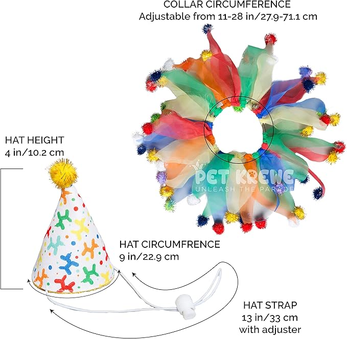 Pet Krewe Dog Clown Costume Happy Birthday Hat & Collar Outfit | 1st Bday Party, National Cat Day, Photo Shoots & Celebrations | Doggie & Puppy Clothes | Ideal Gift for Small, Medium & Large Pets