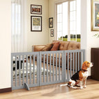 24”H Freestanding Wooden Pet Gate, Dog Gate for Stairs, Doorways, and Hallways, Step Over Foldable Pet Fence for Indoor Use, Support Feet Included, 60 inch Wide 3 Panels, Grey
