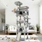 80 Inch Cat Tree, Large Cat Tower with 9 Scratching Posts, 2 Perches, 2 Caves, 2 Basket, 2 Stairs, Extra Large Hammock, Multi-Level Plush Cat Condo for Indoor Cats/Light Grey