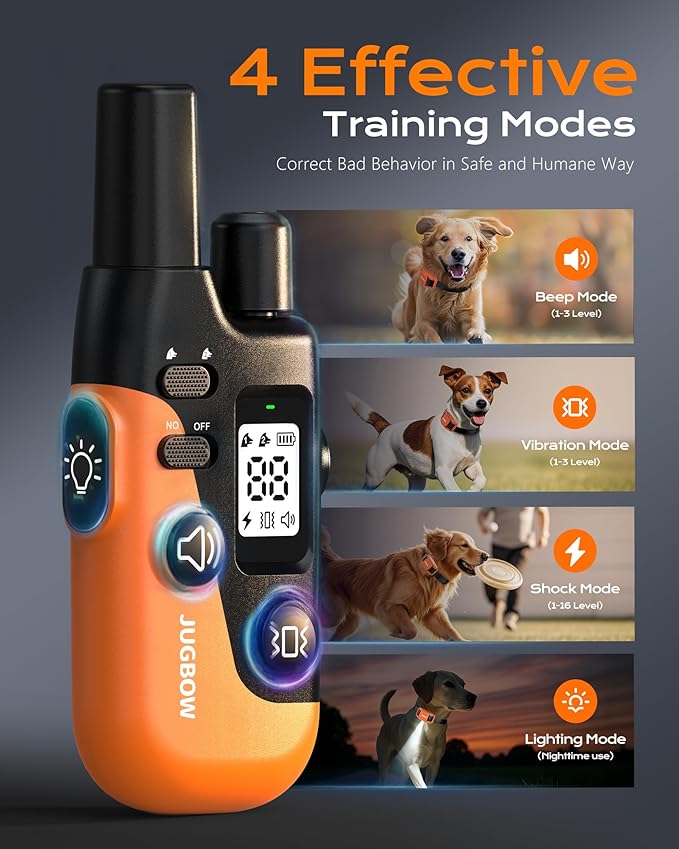 Jugbow Dog Shock Collar- 4200FT Dog Training Collar with Remote for 10-120lbs Small Medium Large Dog, IPX8-Waterproof Rechargeable E-Collar with LED Light